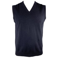 N. PEAL Size L Navy Cashmere V-Neck Sweater Vest