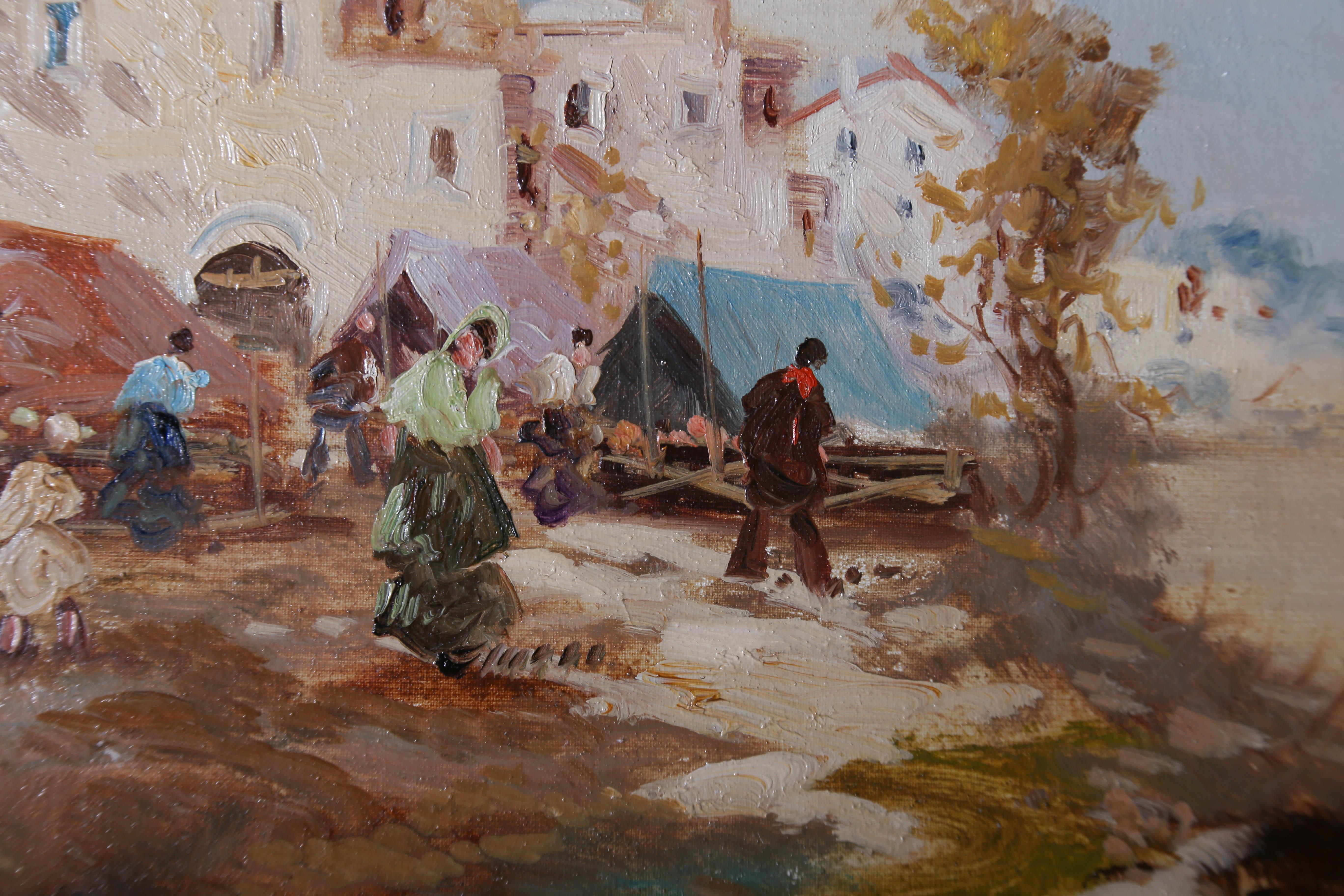 N. Pisani - Siglo XX Óleo, Calle en Avellino, Italia 3