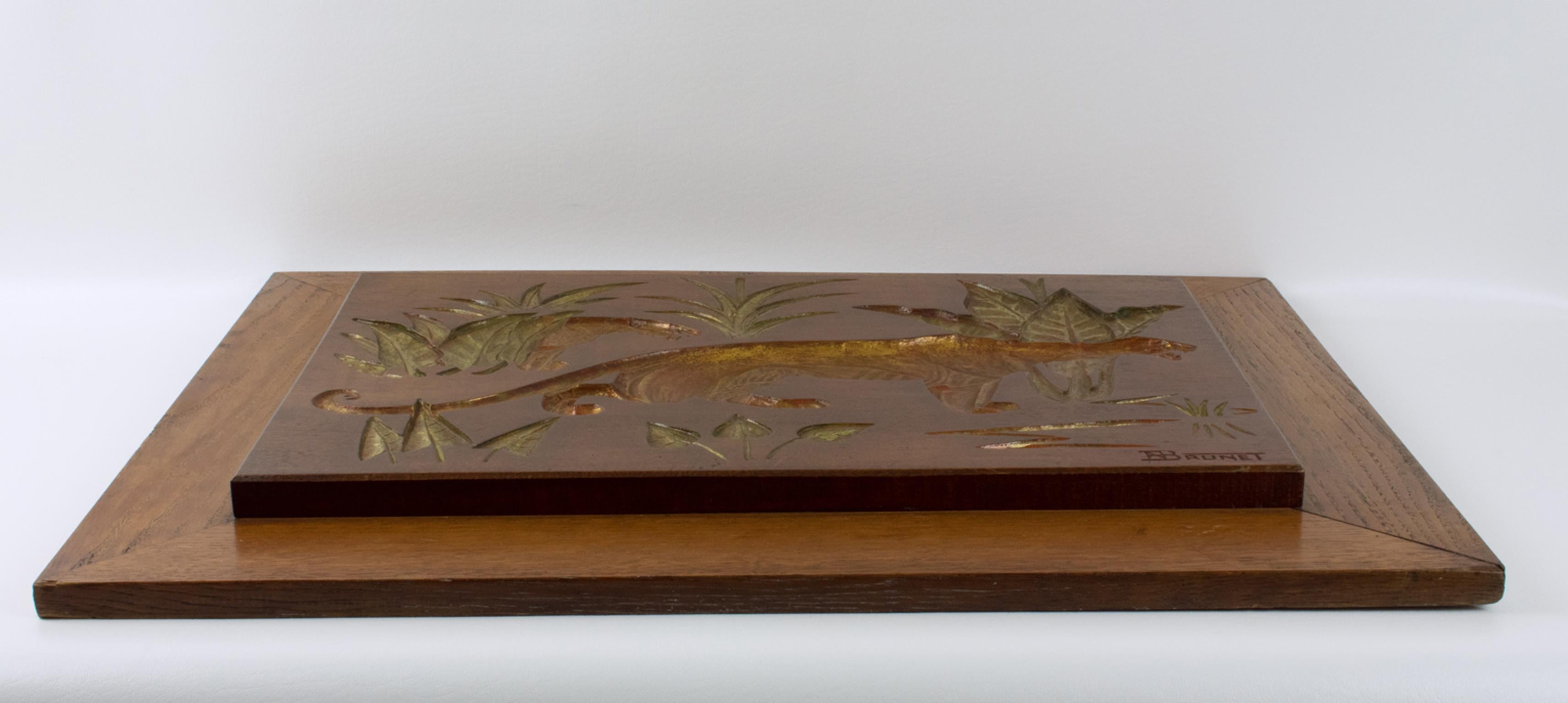 Panthers in the Jungle Art Deco Carved Gilt Wood Panel by N. R. Brunet For Sale 13
