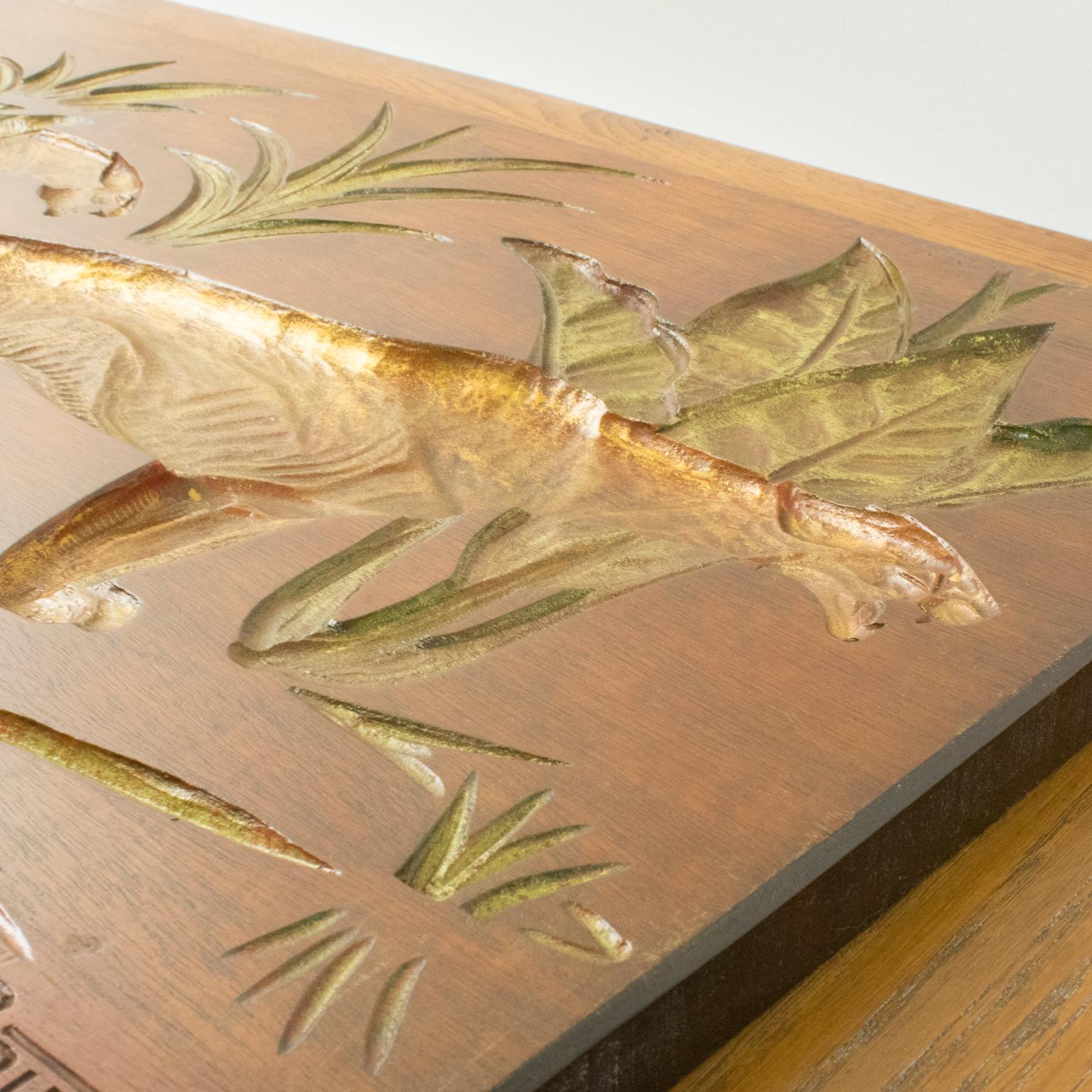 Panthers in the Jungle Art Deco Carved Gilt Wood Panel by N. R. Brunet For Sale 8