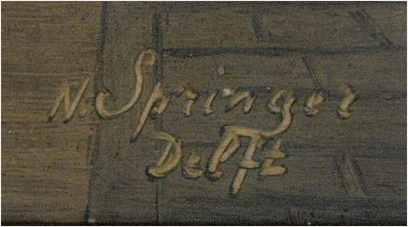 N. Springer (Manner of Cornelis Springer) -19thC Oil, Dutch Street On Delft Tile 3