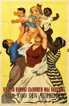 Original Vintage Soviet Peace Poster Anti-War Mothers & Children USSR Propaganda