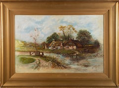 N. Wray - Signed & Framed 1913 Oil, Riverside Cottage