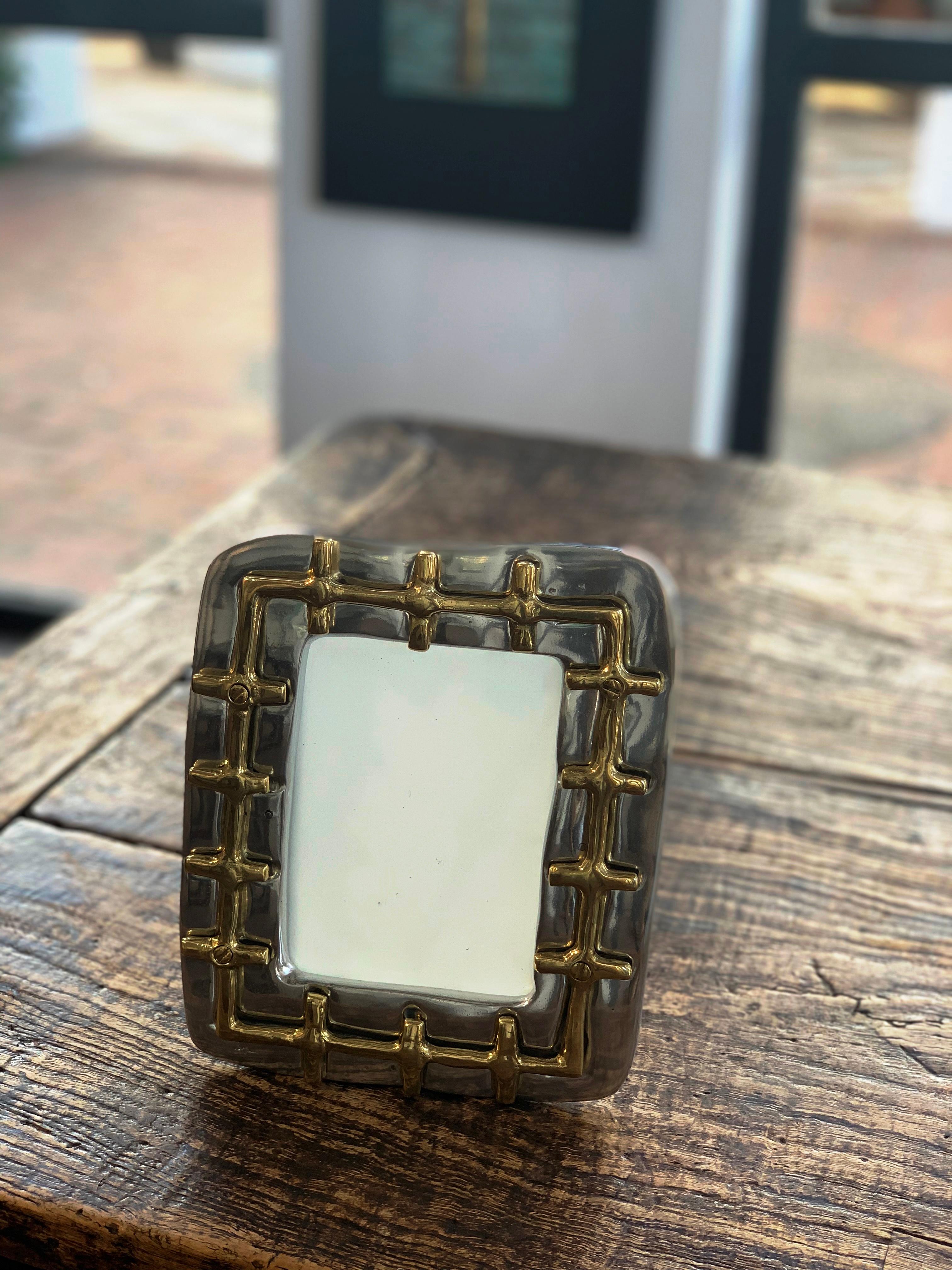Brutalist N026 PIcture frame, silver and gold colured in solid cast brass and aluminium For Sale