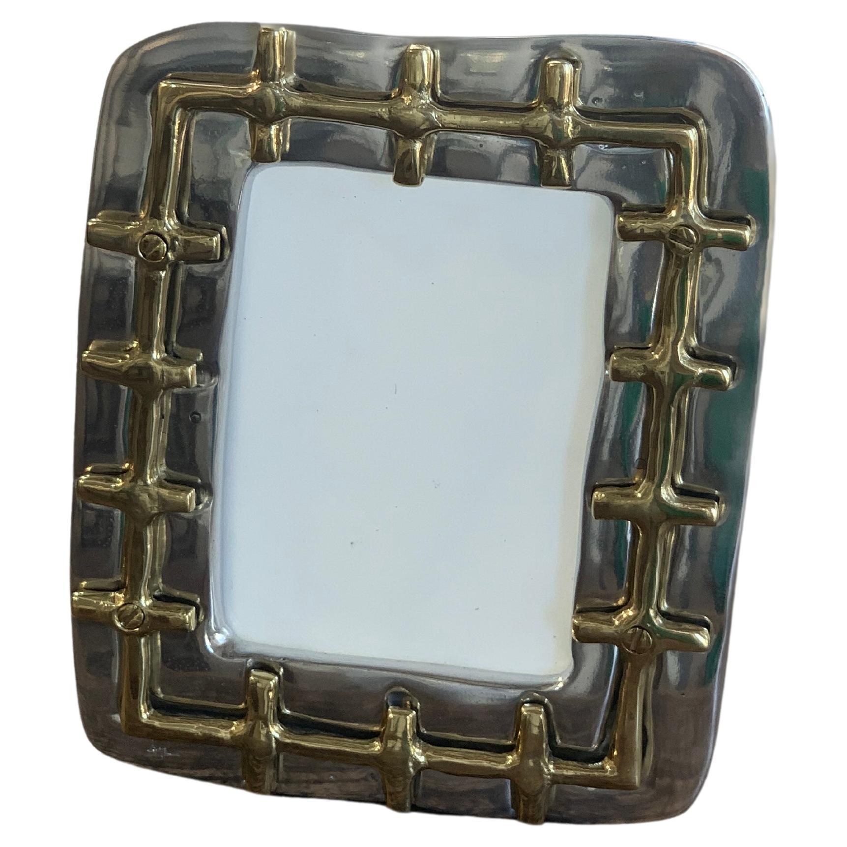 Spanish N026 PIcture frame, silver and gold colured in solid cast brass and aluminium For Sale