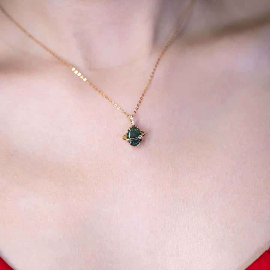 Arts and Crafts N1 Australian Black Opal & Diamond Earth Noon Necklace 18K Yellow Gold For Sale