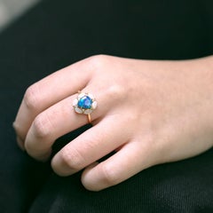 N1 Black Opal Surrounded by Crystal Opals Diamonds 18k Gold Engagement Ring