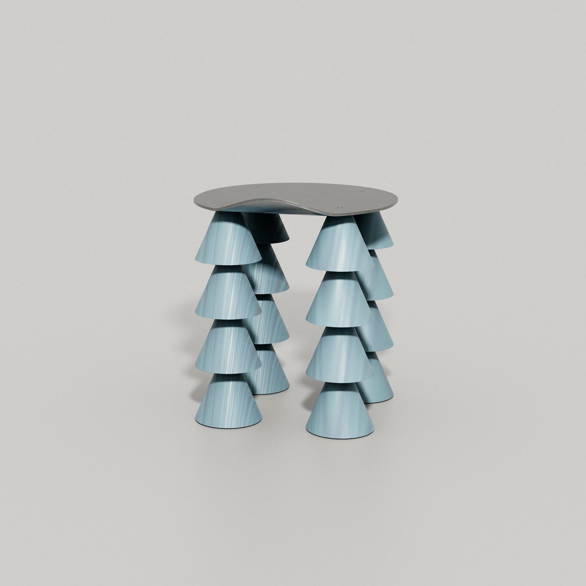Brazilian “N1 Cena” Contemporary Stool, Sky-Blue Wood and Aluminium, by DONÓ Design For Sale