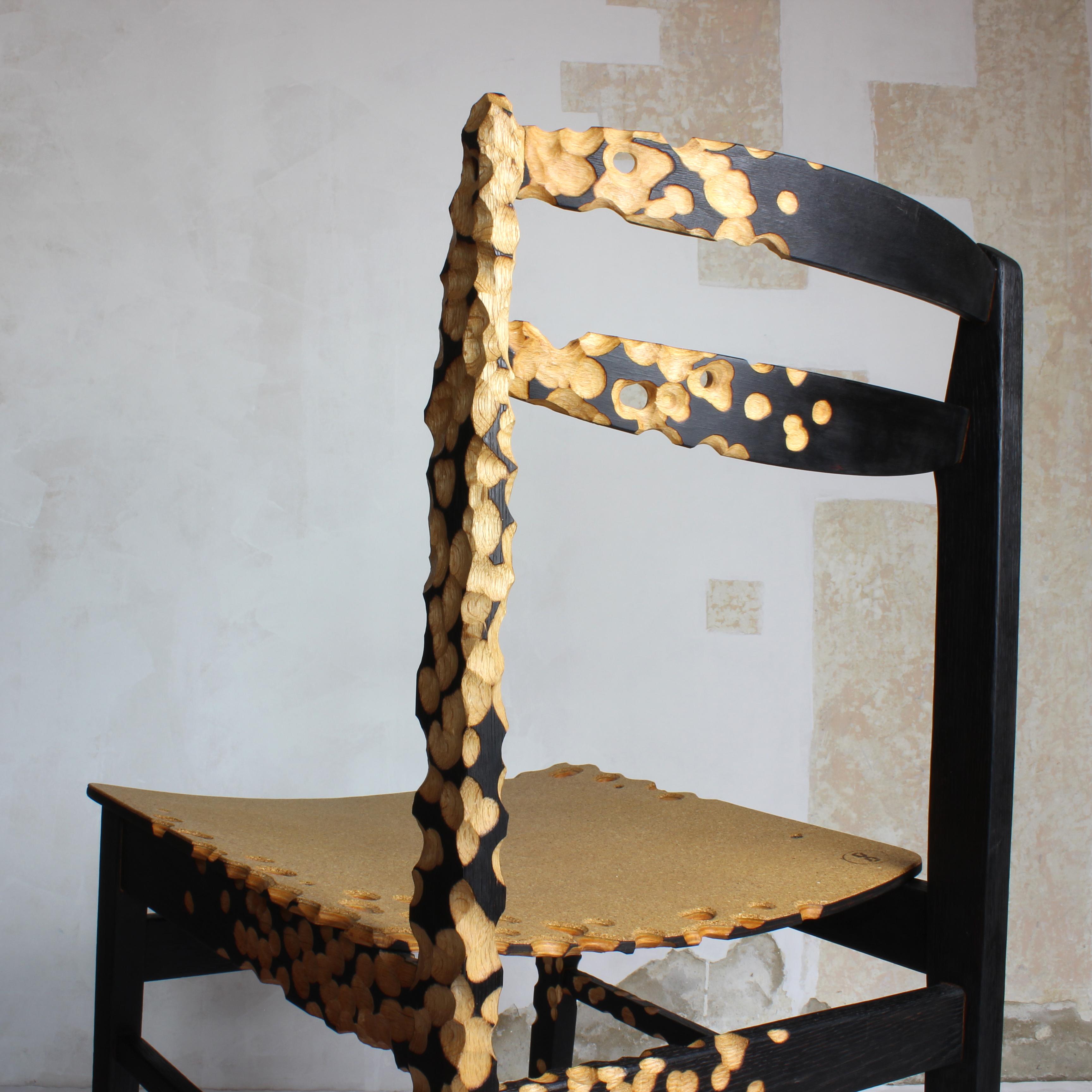 N1 Chair, Unique Sculptured, Charred Furniture, from Salvaged Chair and Cork For Sale 2