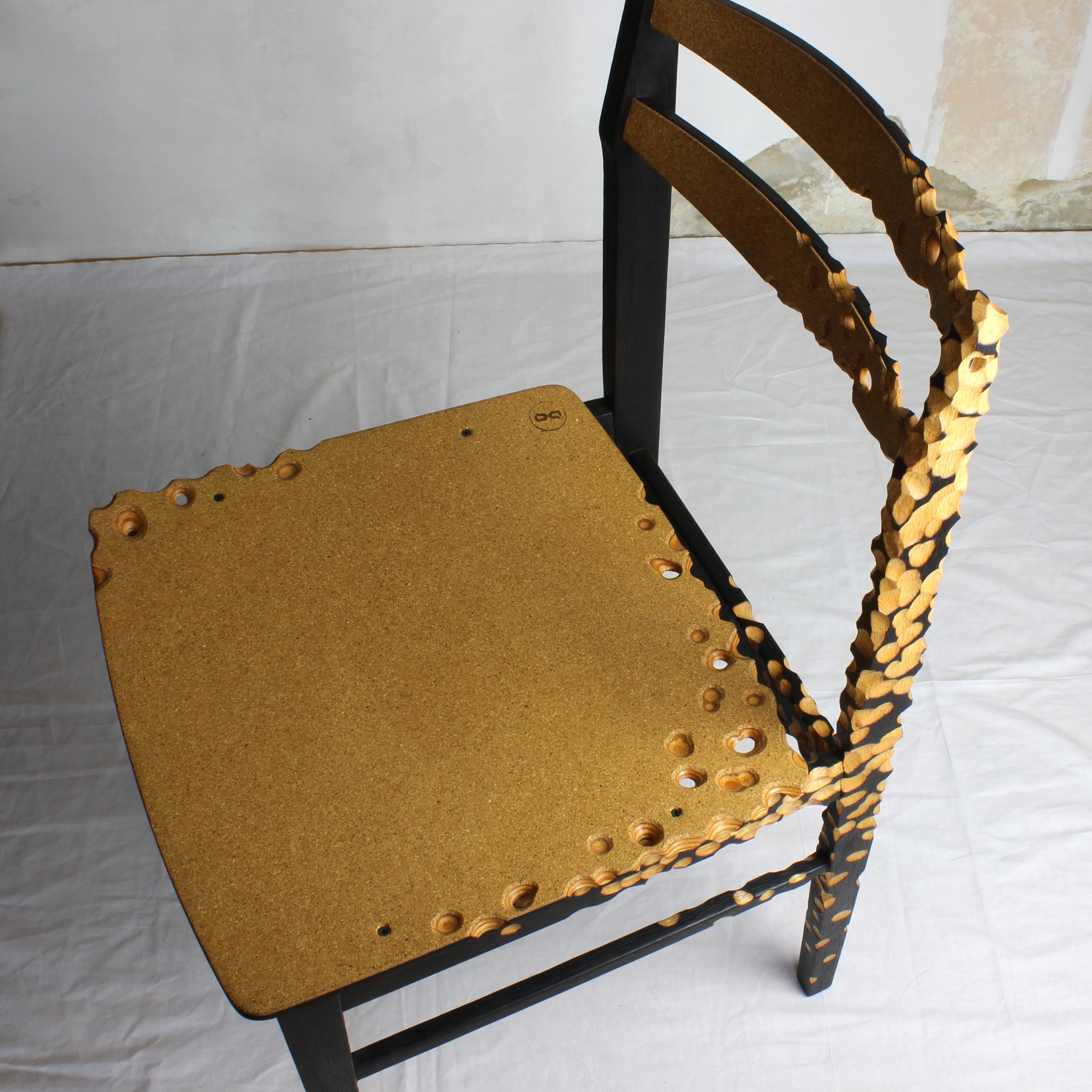 N1 Chair, Unique Sculptured, Charred Furniture, from Salvaged Chair and Cork For Sale 3