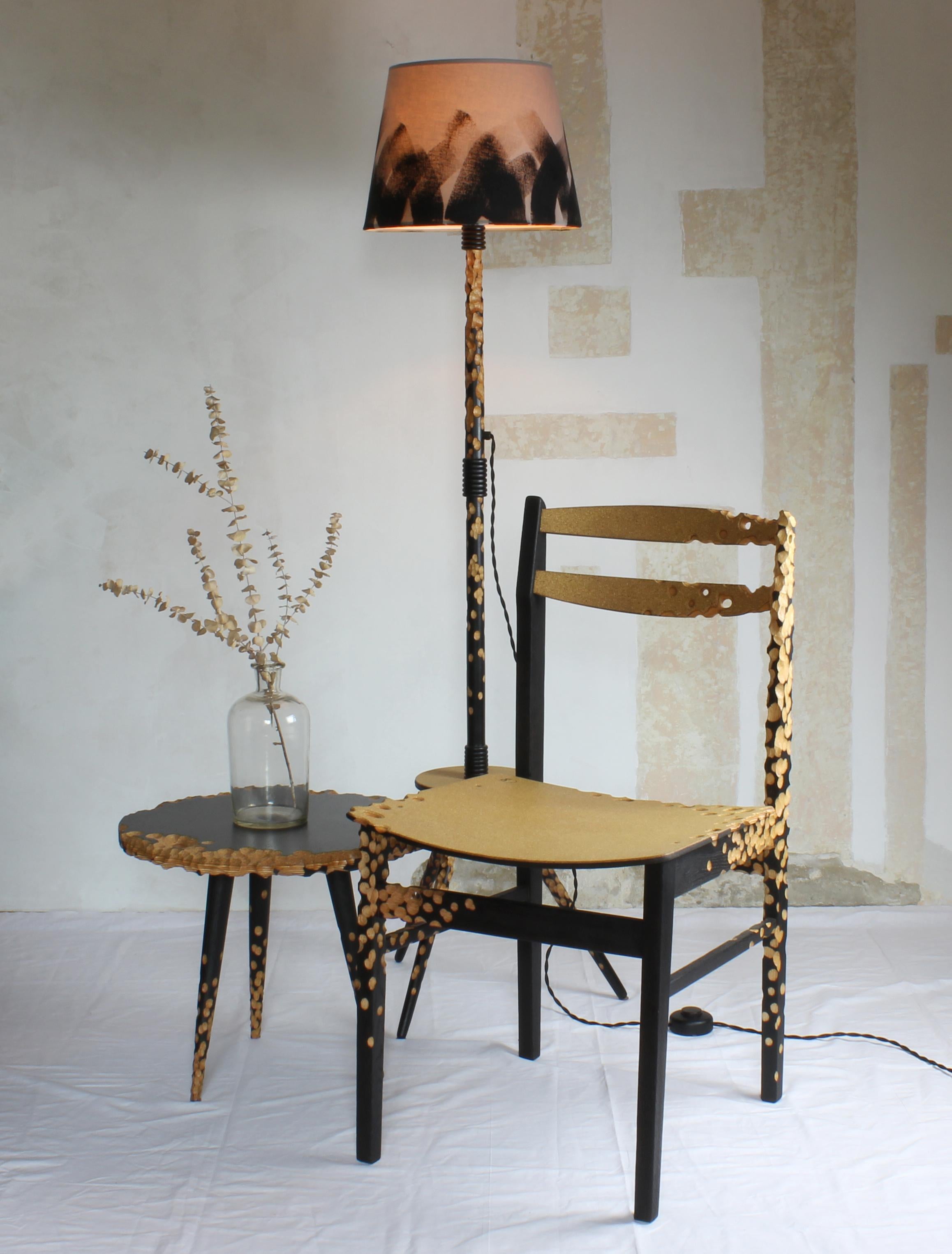 N1 Chair, Unique Sculptured, Charred Furniture, from Salvaged Chair and Cork For Sale 6
