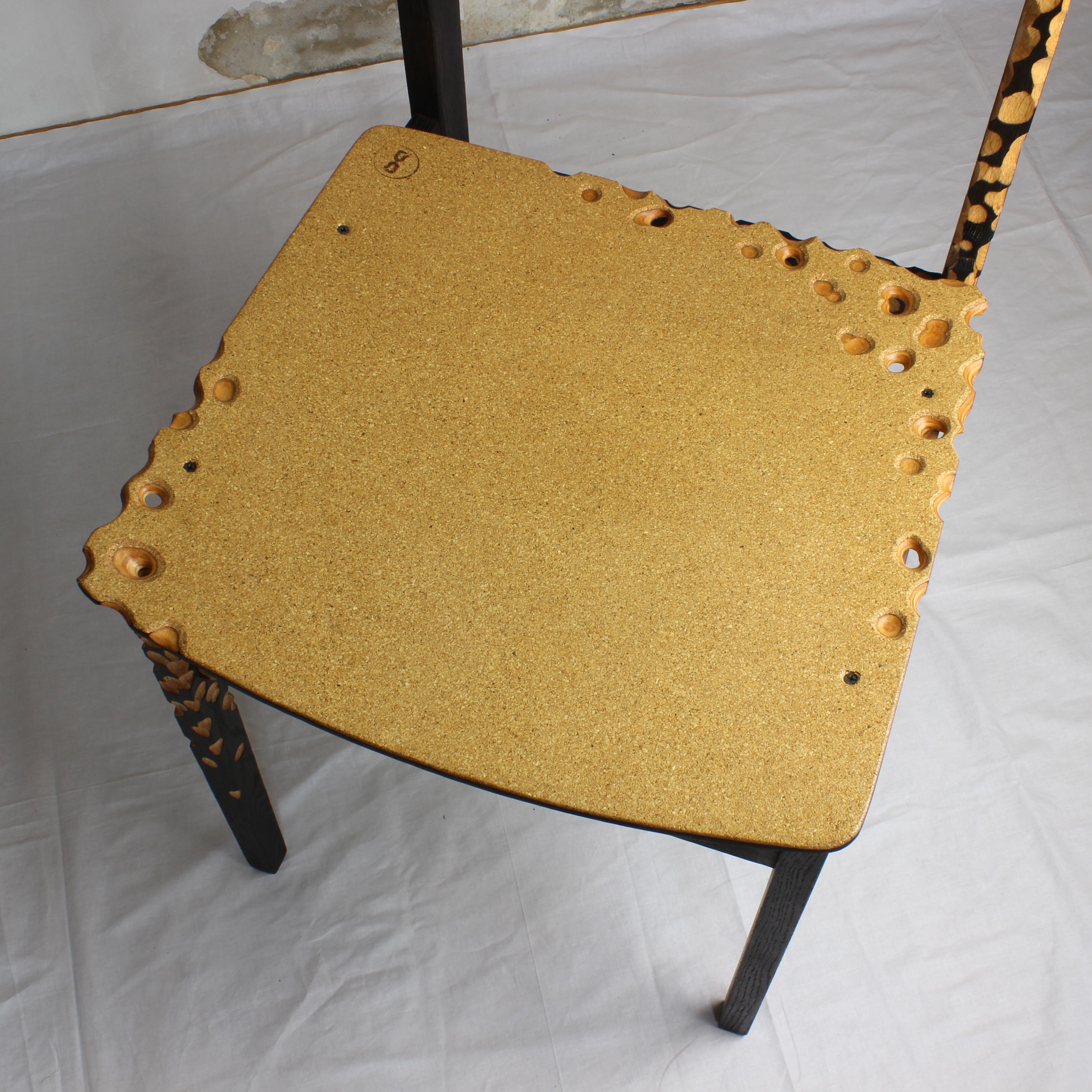 Blackened N1 Chair, Unique Sculptured, Charred Furniture, from Salvaged Chair and Cork For Sale