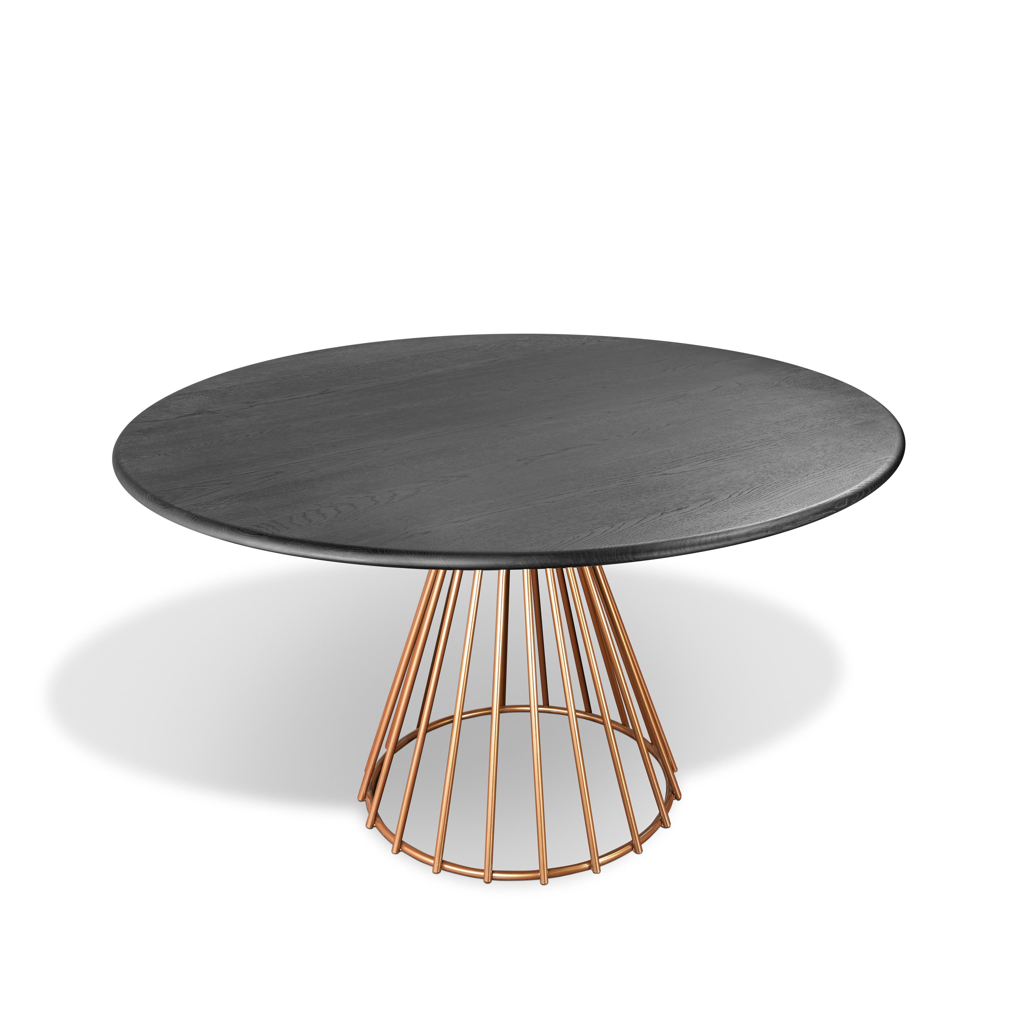 Table de salle à manger N.12 par Timbart
Dimensions : D 120 x H 75 cm
MATERIAL : Bois de chêne massif, métal fritté bronze, teinture réactive Timbart.

Timbart est un atelier d'ébénisterie hongrois spécialisé dans les parquets, les meubles sur