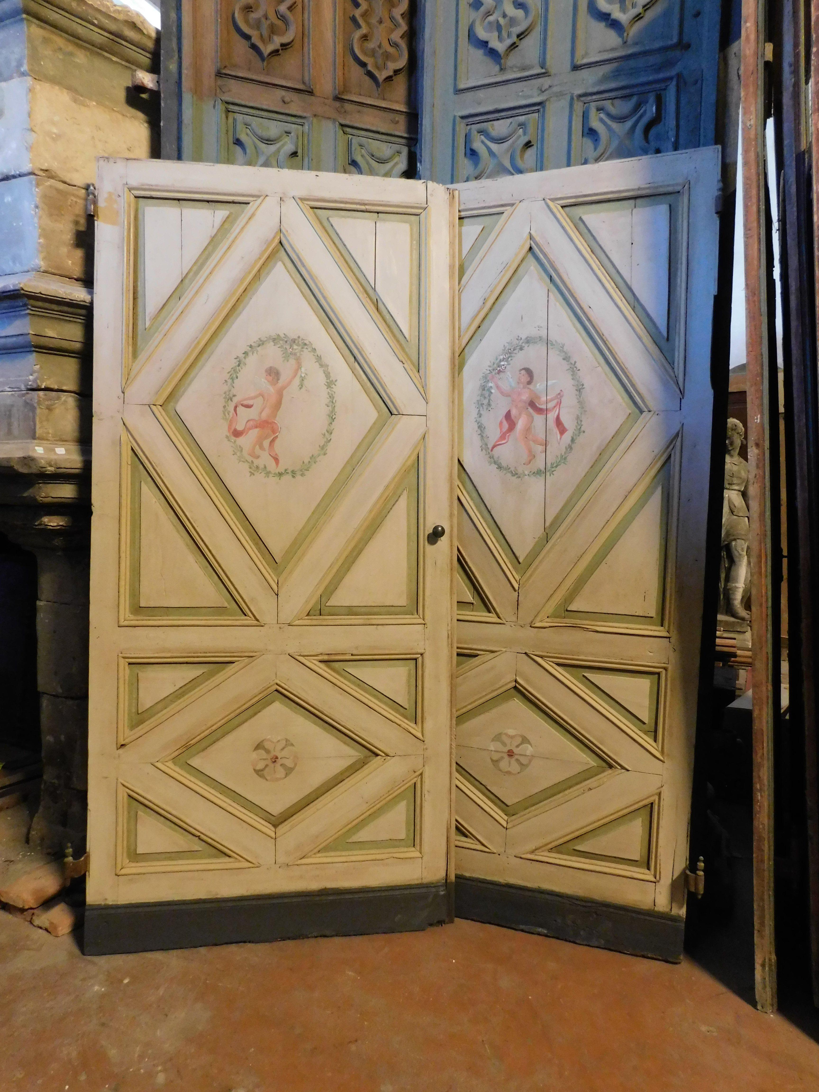 N.2 antike lackierte Türen aus Genua aus dem 18. Jahrhundert im Angebot 1