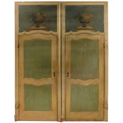 N.2 Antique Lacquered Doors Painted, Yellow, Green and Blue, 18th Century, Italy