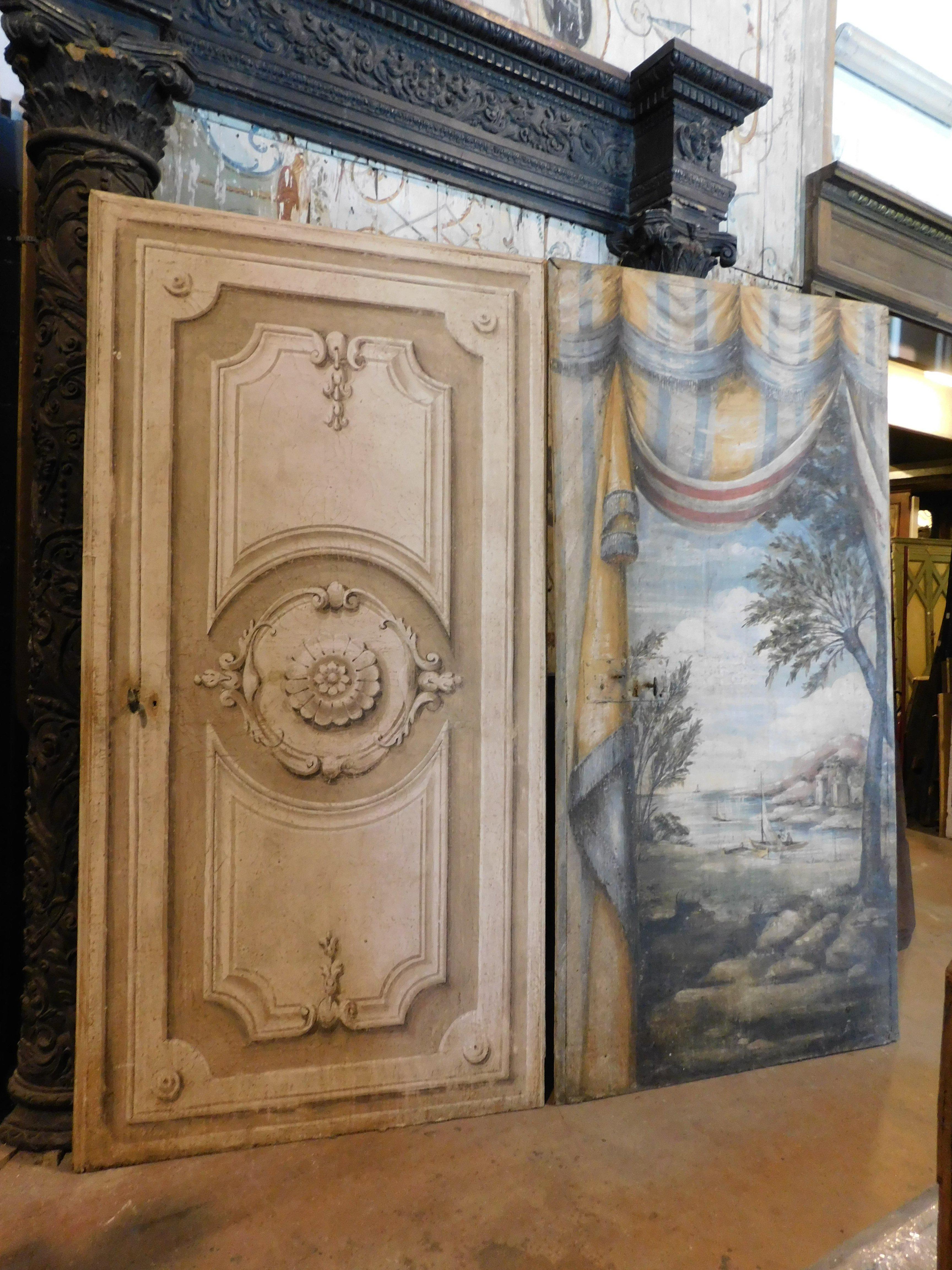 N.2 antike Holztüren, reich bemalt, doppelseitiges Thema, Italien im Angebot 3