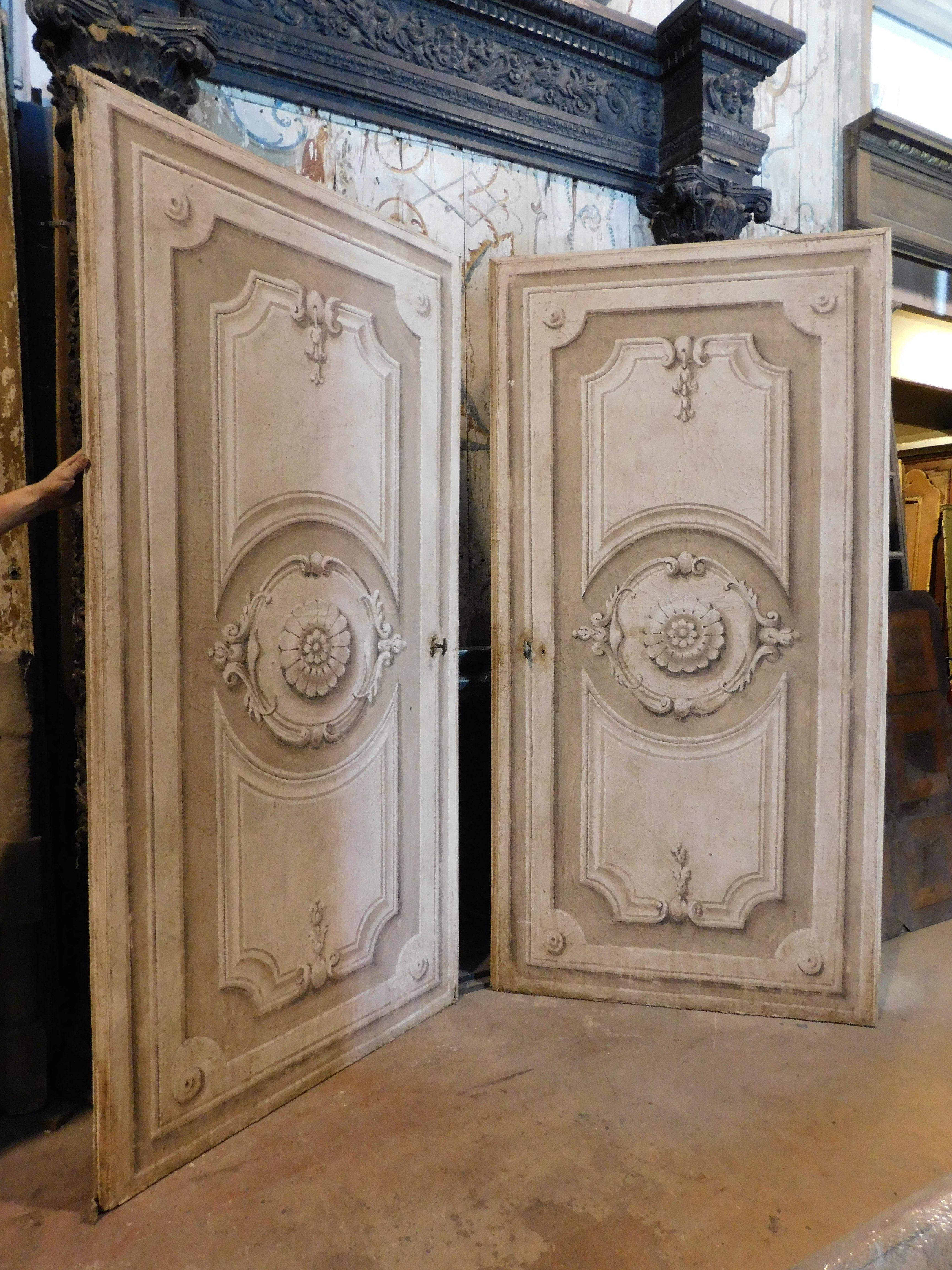 Hand-Painted N.2 antique wooden doors, richly painted double-sided different theme, Italy For Sale