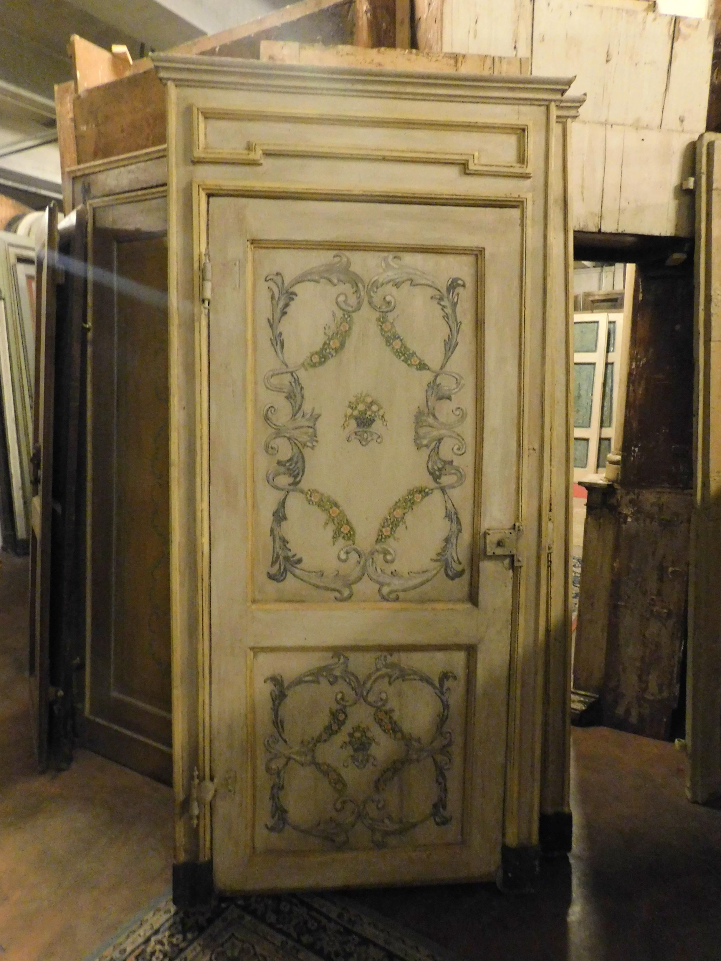 European N.2 Antiques Yellow Beige Lacquered Wood Doors Framed Completed, 1700, Italy For Sale