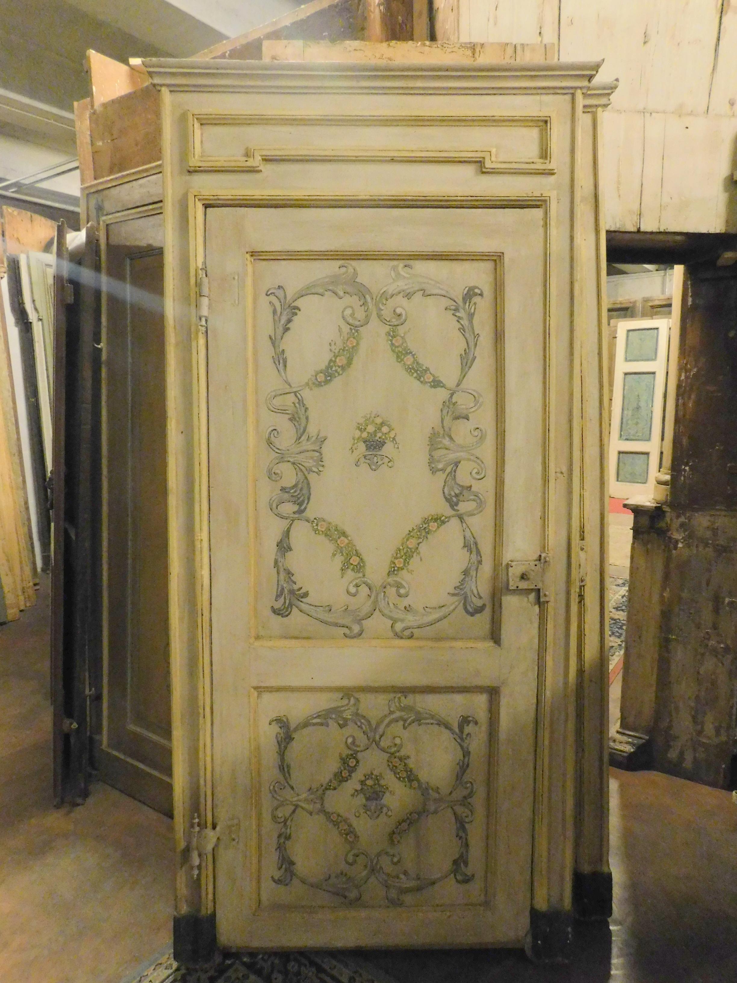Hand-Painted N.2 Antiques Yellow Beige Lacquered Wood Doors Framed Completed, 1700, Italy For Sale