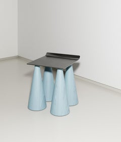 “N2 Cena” Contemporary Stool, Sky-Blue Wood and Aluminium, by DONÓ Design
