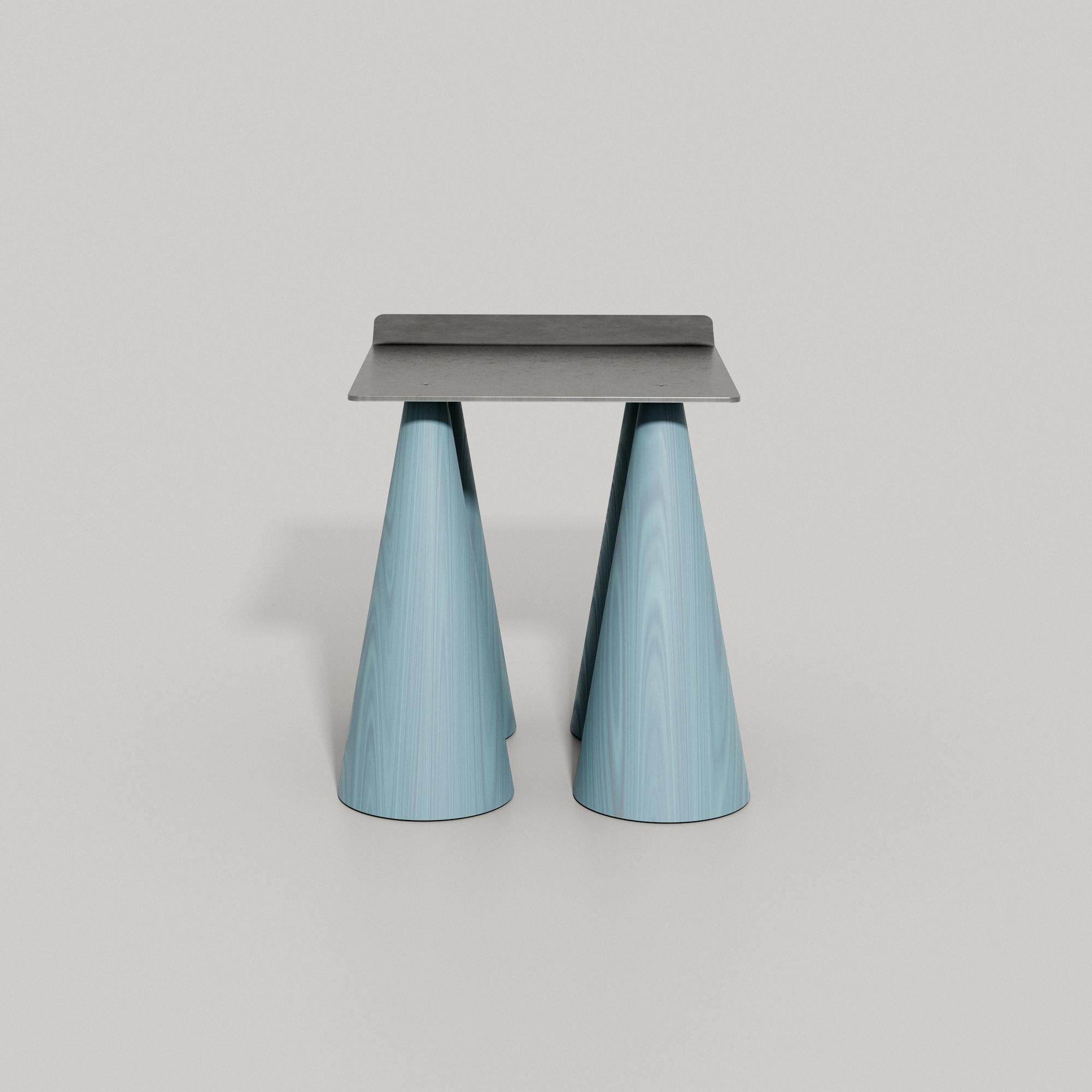 Brazilian “N2 Cena” Contemporary Stool, Sky-Blue Wood and Aluminium, by DONÓ Design For Sale