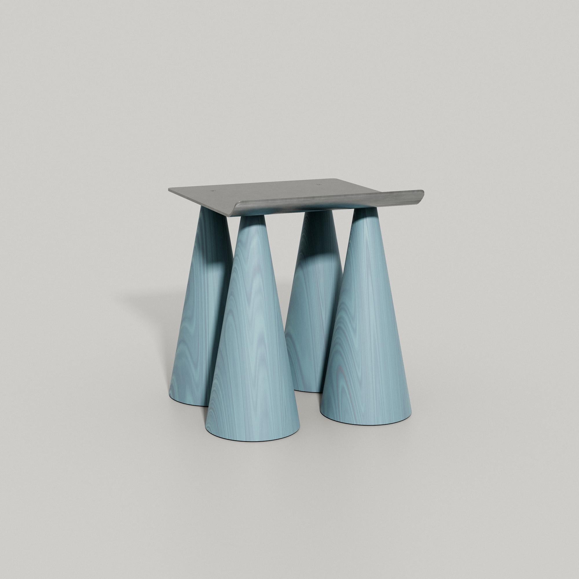 Metalwork “N2 Cena” Contemporary Stool, Sky-Blue Wood and Aluminium, by DONÓ Design For Sale