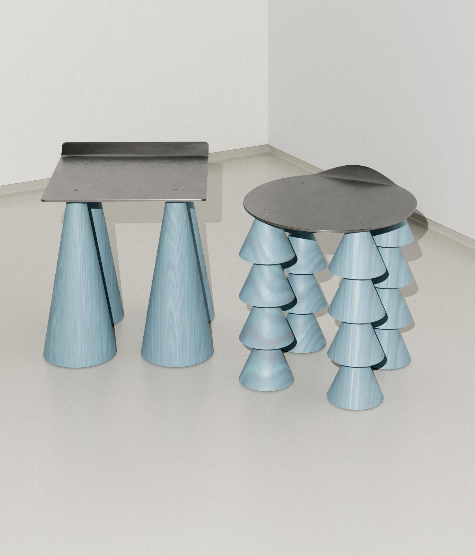 “N2 Cena” Contemporary Stool, Sky-Blue Wood and Aluminium, by DONÓ Design In New Condition For Sale In São Caetano Do Sul, BR