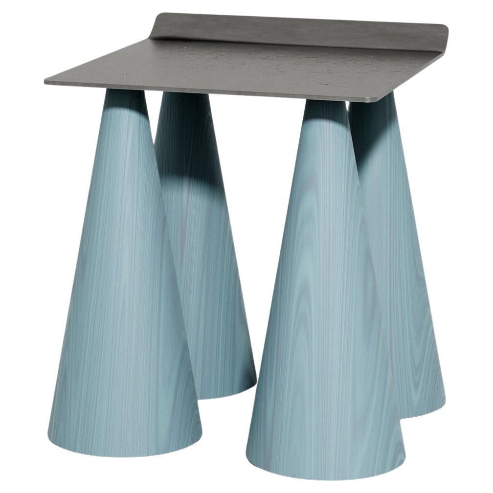 “N2 Cena” Contemporary Stool, Sky-Blue Wood and Aluminium, by DONÓ Design