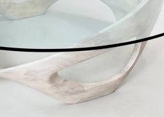 N2 Coffee Table Handcrafted in Solid Bleached Cherry with Clear Glass Top