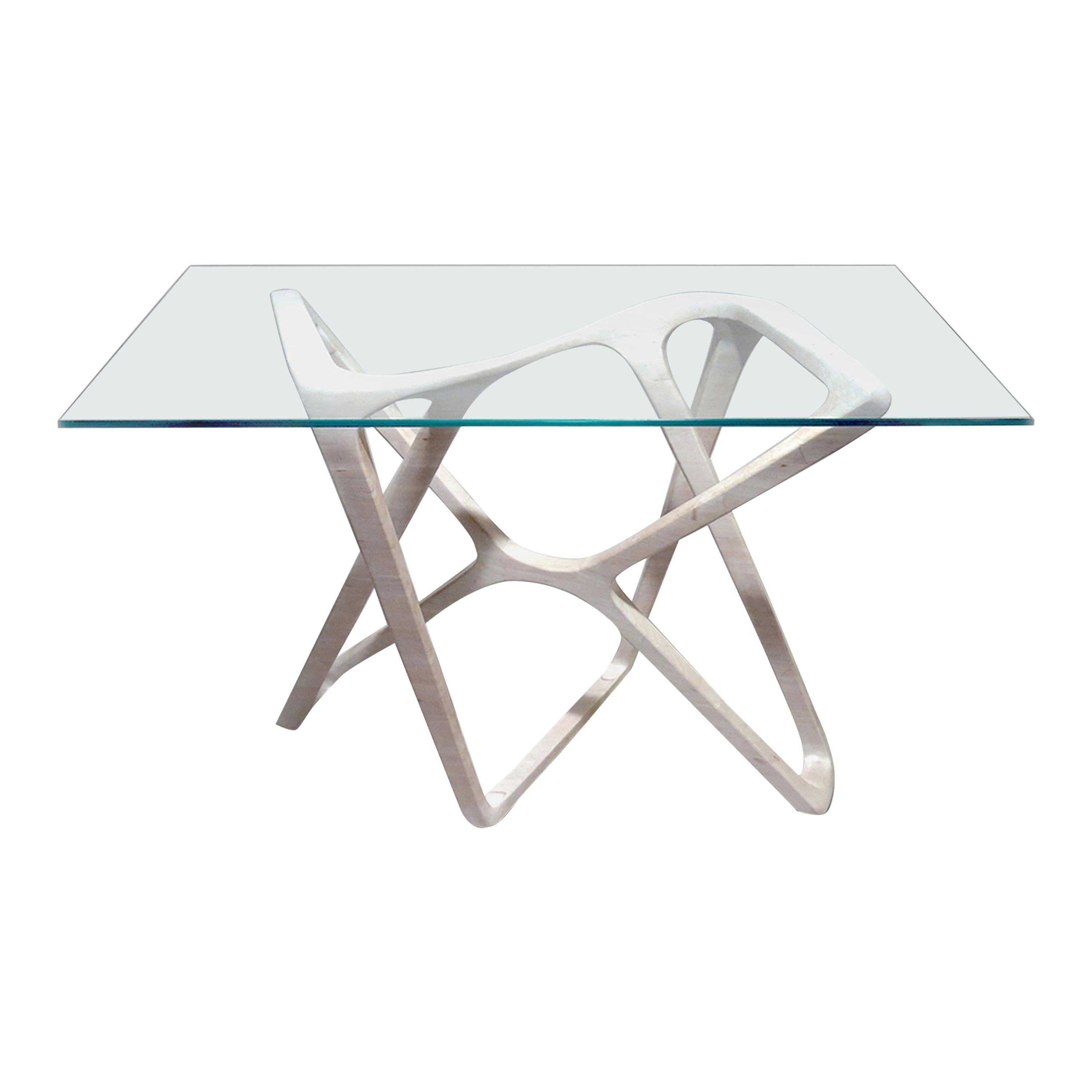 N2 Desk, Handcrafted in Solid Wood with Clear Glass Top