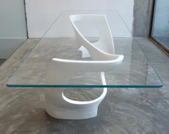 N2 Dining Table, Handcrafted Base in Solid Lacquered Cherry with Clear Glass Top