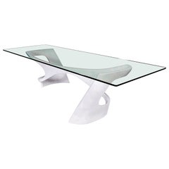 N2 Dining Table, Handcrafted Base in Solid Wood with Glass Top 