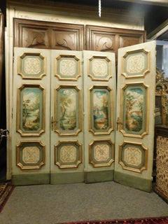 N.2 double doors in richly painted wood, lacquered back, Italy