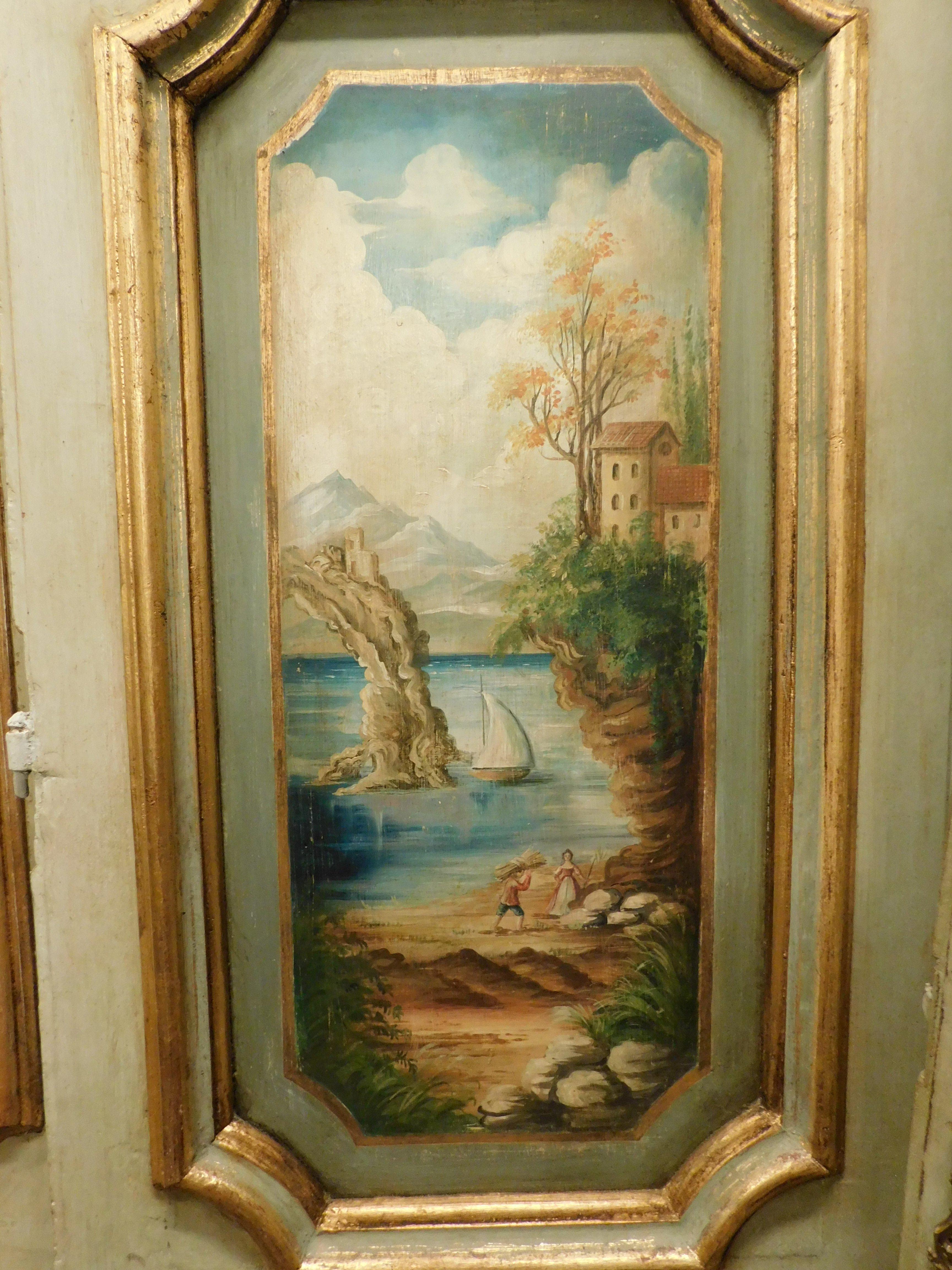 Fino al XVIII secolo N.2 porte doppie in legno riccamente verniciato, retro laccato, Italia in vendita