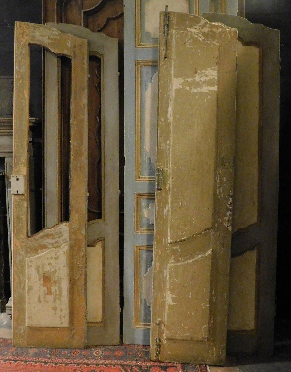 N.2 Double Doors, One Glass and One Panels, Lacquered, 18th Century Italy For Sale 3