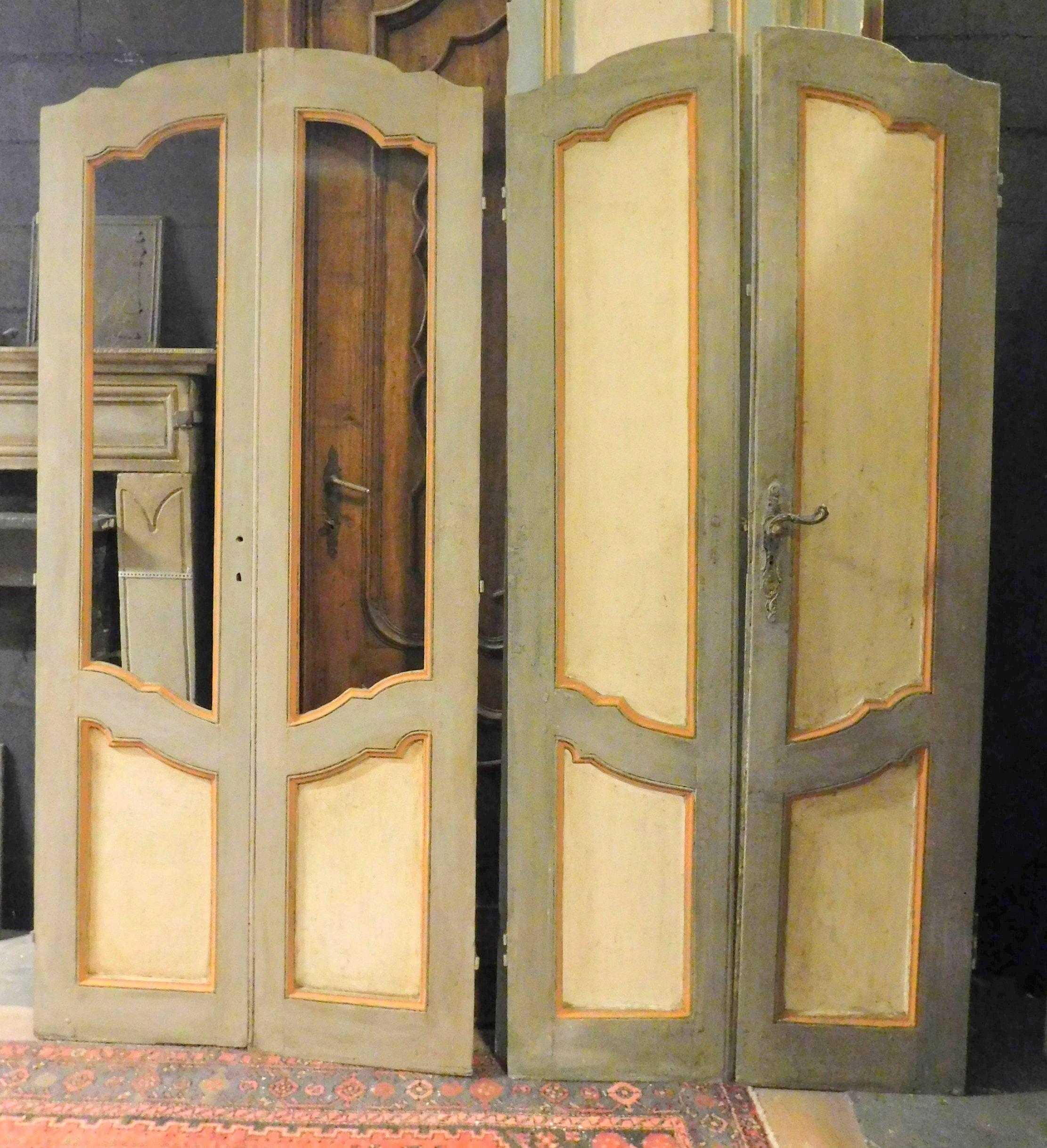 Italian N.2 Double Doors, One Glass and One Panels, Lacquered, 18th Century Italy For Sale