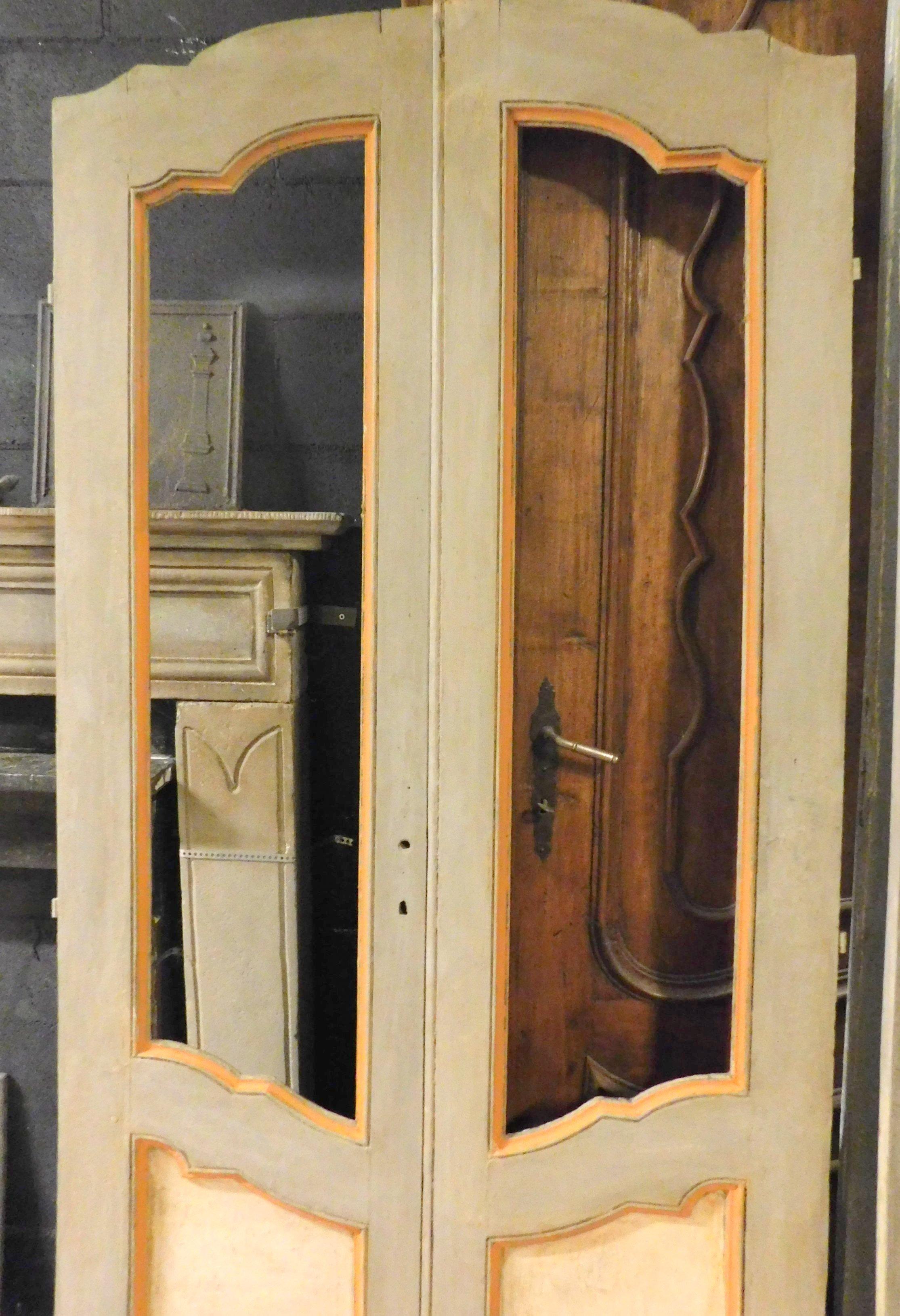 18th Century and Earlier N.2 Double Doors, One Glass and One Panels, Lacquered, 18th Century Italy For Sale