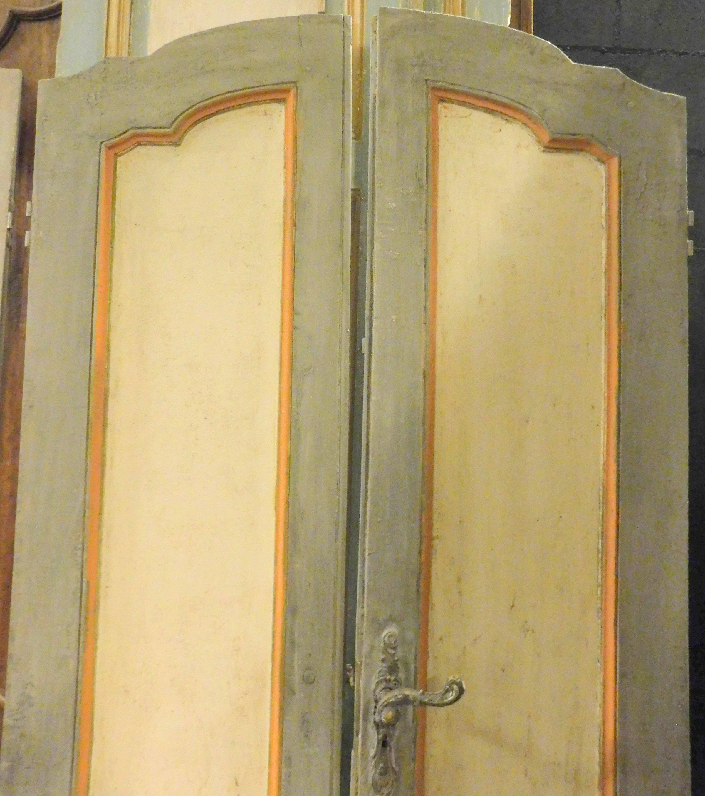 N.2 Double Doors, One Glass and One Panels, Lacquered, 18th Century Italy For Sale 1