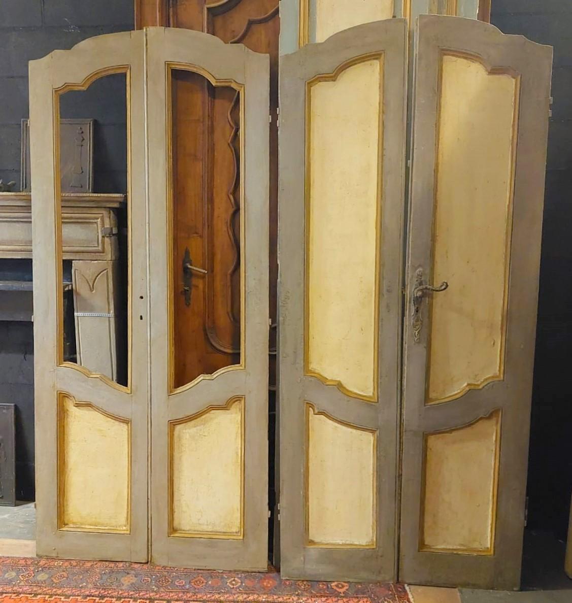 N.2 Double Doors, One Glass and One Panels, Lacquered, 18th Century Italy For Sale 2