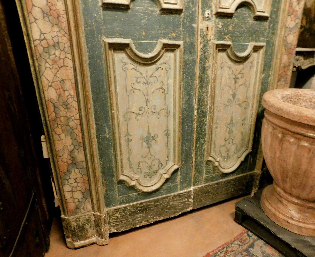 18th Century and Earlier N.2 double interior doors, lacquered and painted, faux marble frame, Naples  For Sale