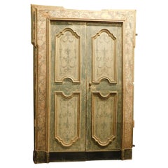 N.2 double interior doors, lacquered and painted, faux marble frame, Naples