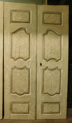 N.2 Double Interior Doors, Painted and Carved on Both Sides, 18th Century Italy