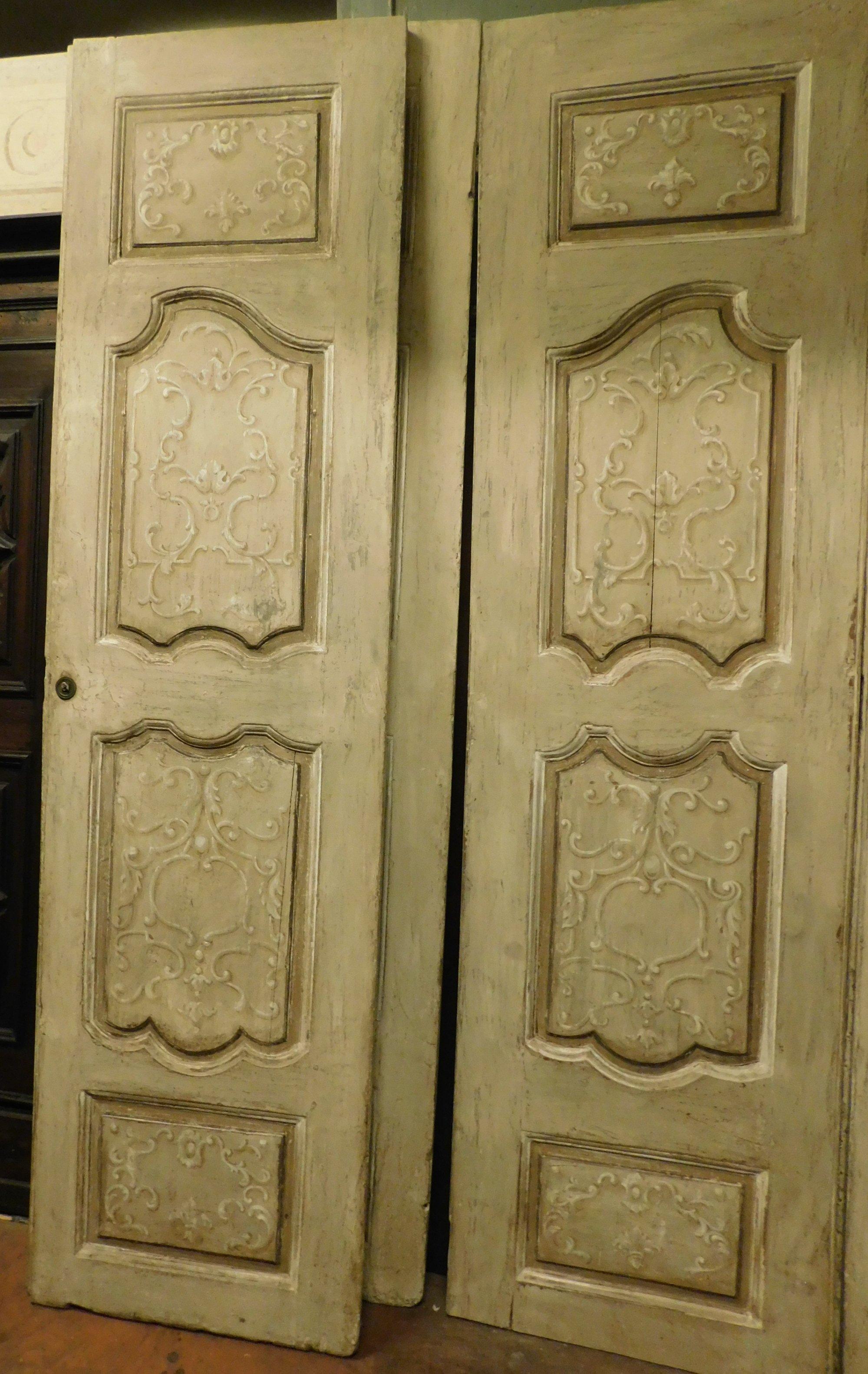 18th Century and Earlier N.2 Double Interior Doors, Painted and Carved on Both Sides, 18th Century Italy For Sale