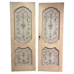 Antique N.2 painted wooden doors with one leaf, wavy panels, Italy