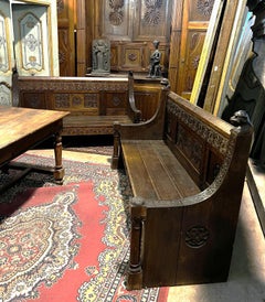 no. 2 oak benches, richly carved, Italy
