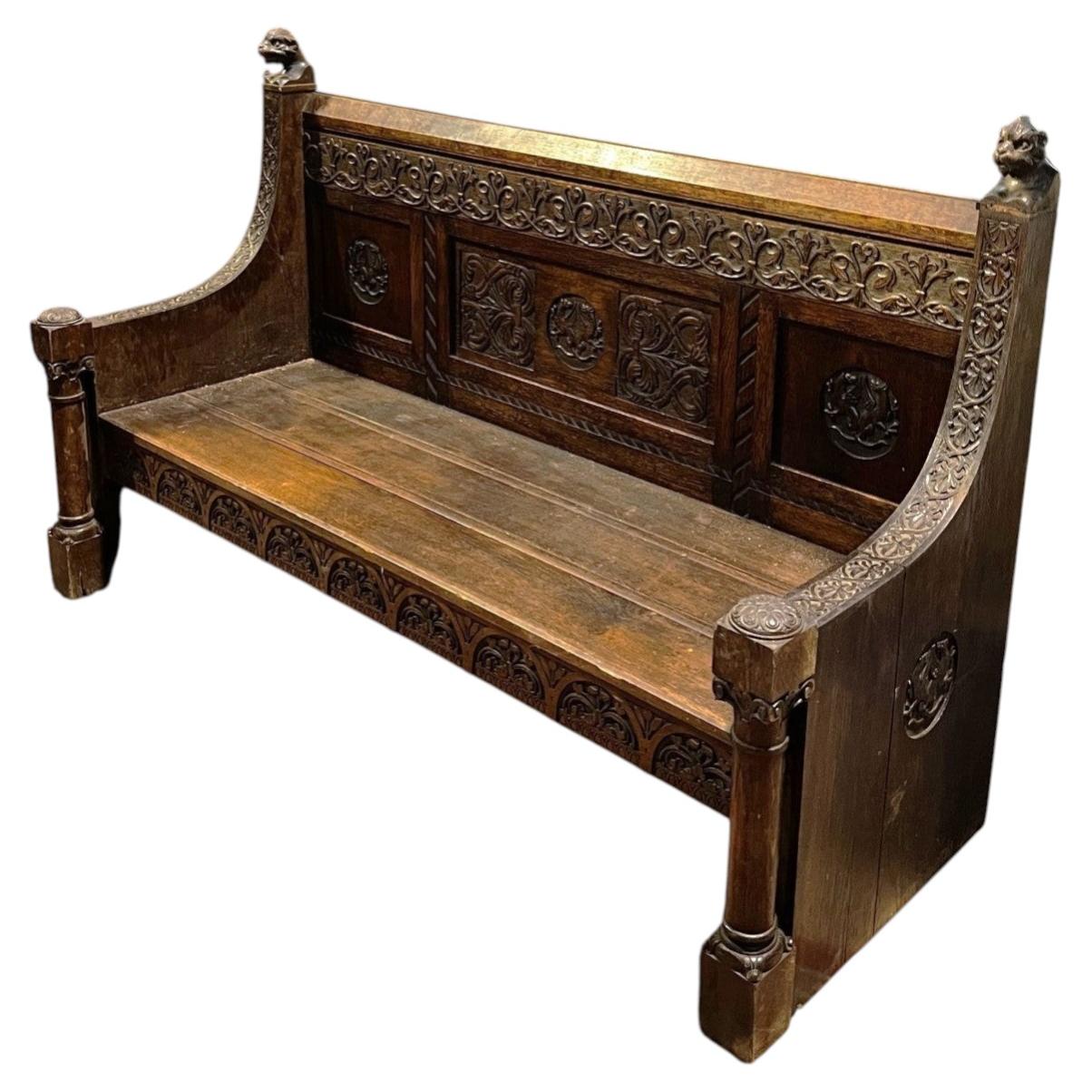 no. 2 oak benches, richly carved, Italy