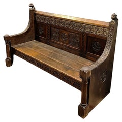 no. 2 oak benches, richly carved, Italy