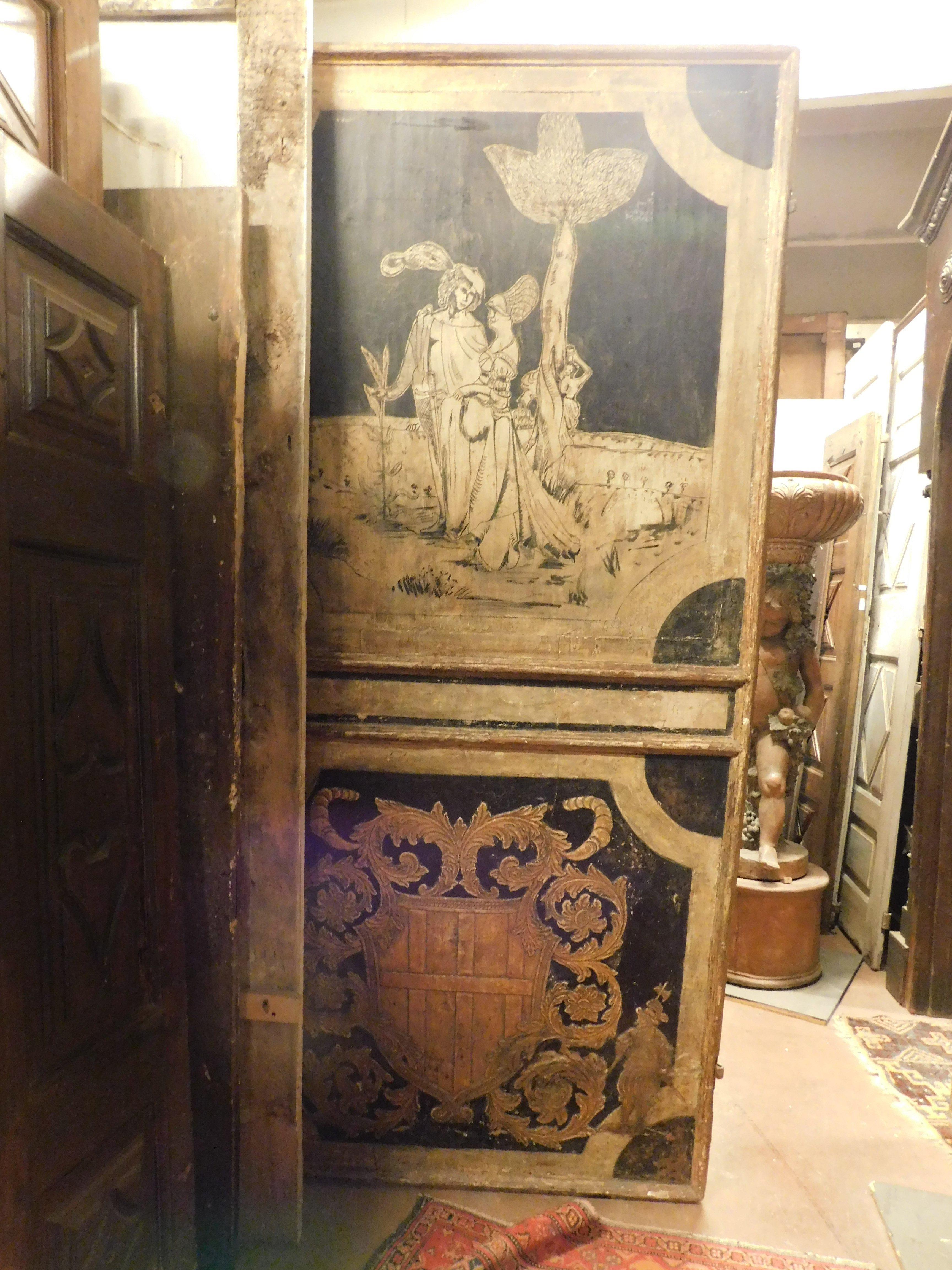 n.2 reich verzierte Türen, Wappen im Relief, gewölbte Landschaft, Österreich im Angebot 6