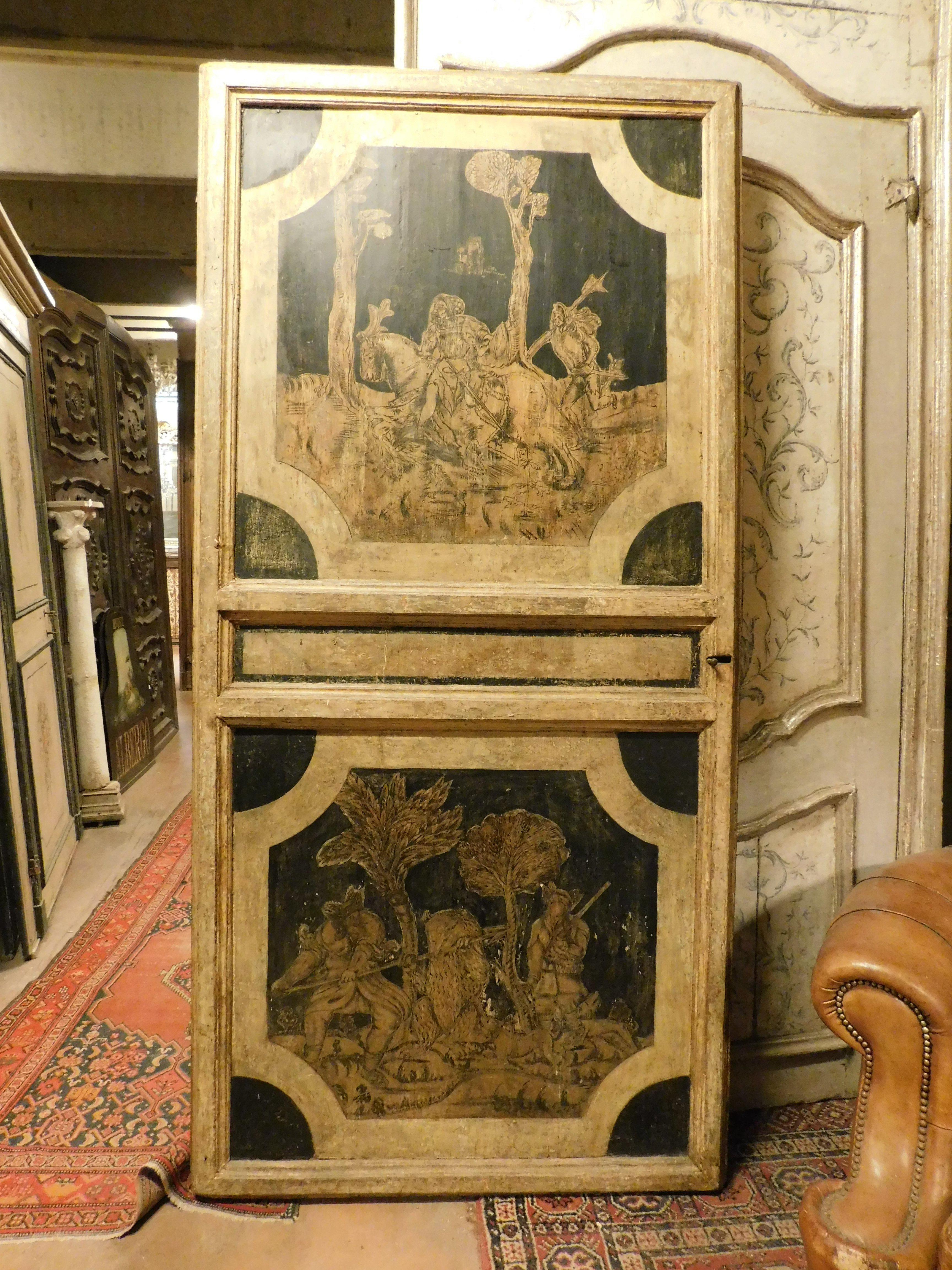 n.2 reich verzierte Türen, Wappen im Relief, gewölbte Landschaft, Österreich im Angebot 1