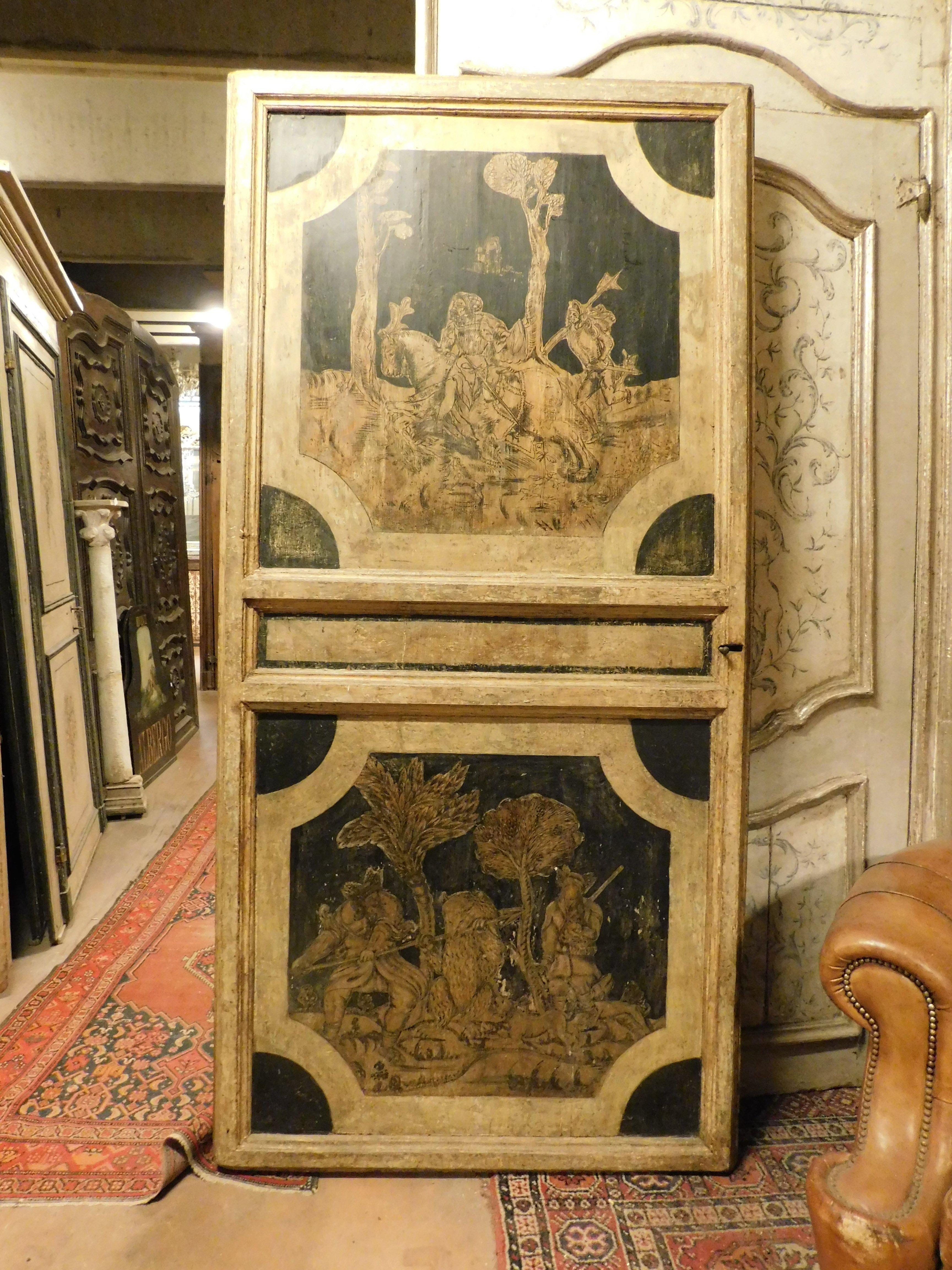 n.2 richly decorated doors, coats of arms in relief, stooped landscape, Austria For Sale 2